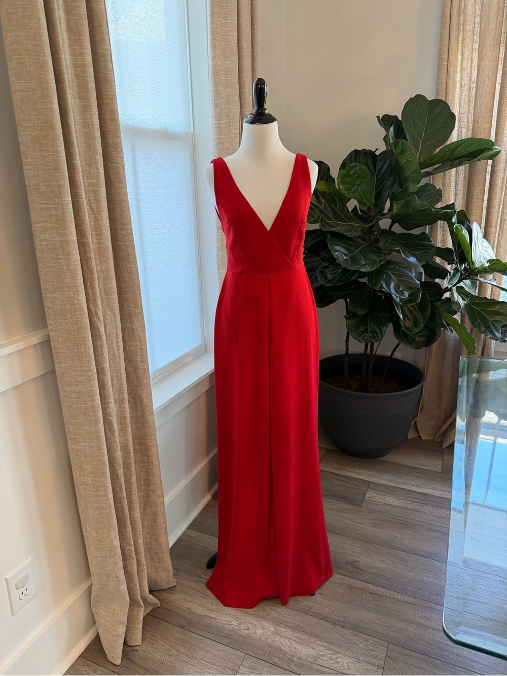 Wayf Red V-Neck Sleeveless Jumpsuit